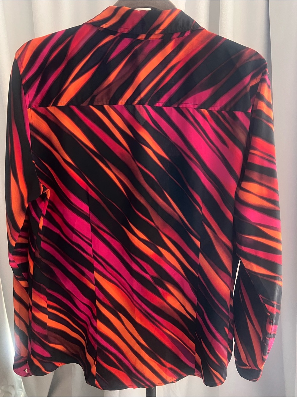 Calvin Klein Diagonal Stripe Button-Front Shirt — Fuchsia, Orange & Black - Picture 2 of 5